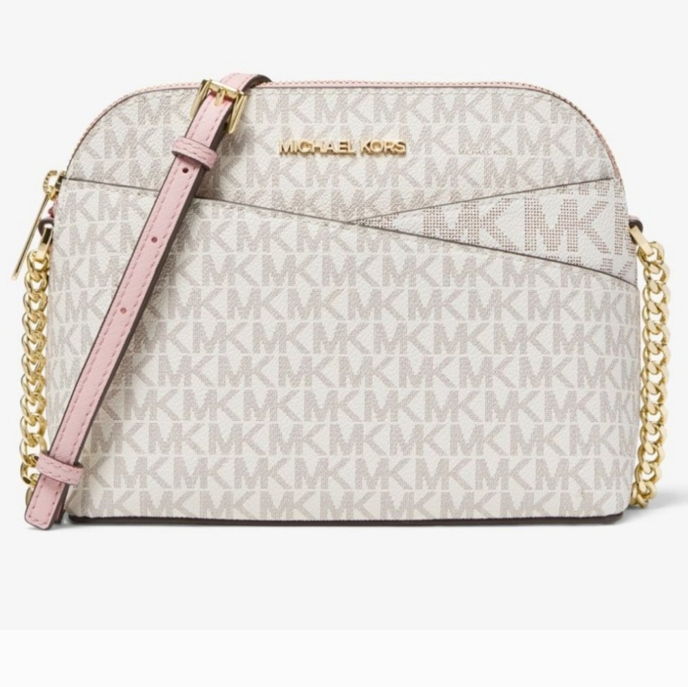 Michael Kors Crossbody Dome Purse Jet Set Travel in Powder Blush and Vanilla